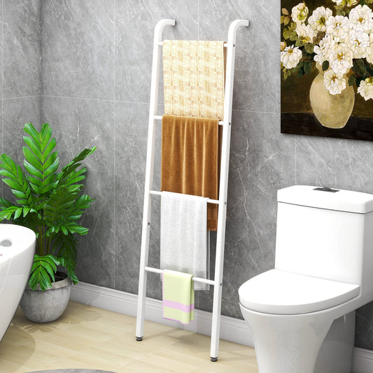 Towel Rail Freestanding, 4-Level Towel Holder Rack, Wall-Leaning Decorative Ladder, for Throws/Blankets/Bath&Hand Towels/Washcloths, for Bathroom,
