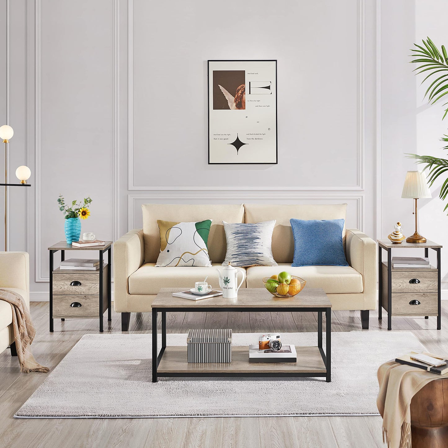 Yaheetech Coffee Table Industrial 100x50x45cm, Grey