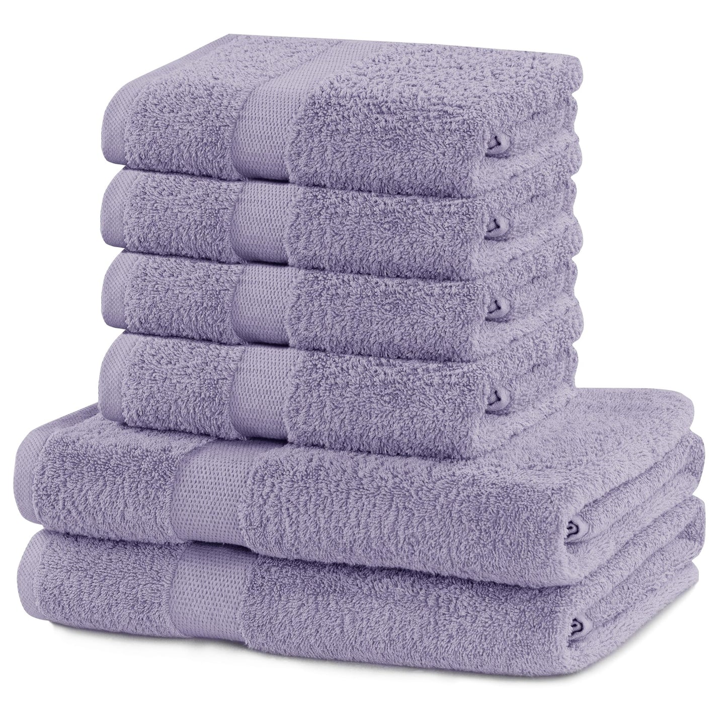 DecoKing Set of 6 Cotton Quality 525 g/m² 4 Hand Towels 50 x 100 cm and 2 Bath Towels 70 x 140 cm Purple Absorbent Marina
