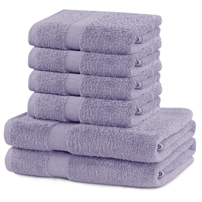 DecoKing Set of 6 Cotton Quality 525 g/m² 4 Hand Towels 50 x 100 cm and 2 Bath Towels 70 x 140 cm Purple Absorbent Marina