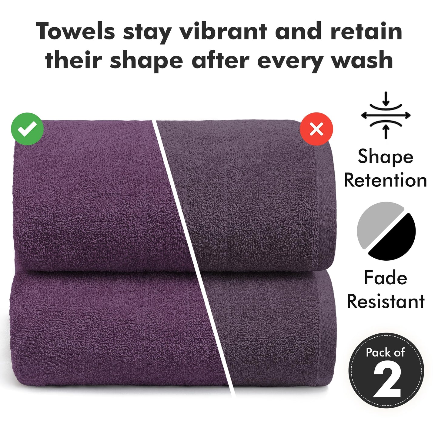 Bath Sheets - Extra Large Bathroom Sheet Set – 550 GSM Pack of 2 Jumbo Towels Dark Purple (90x180cm)