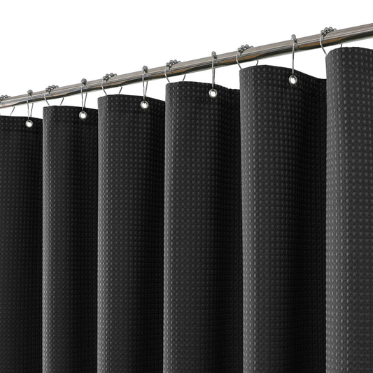 FY&XZH Heavy-Duty Waffle Weave Shower Curtain with Stainless Steel Hooks, Thick Fabric for Bathroom, Hotel, Spa & Salon-183 x 244cm (Black)