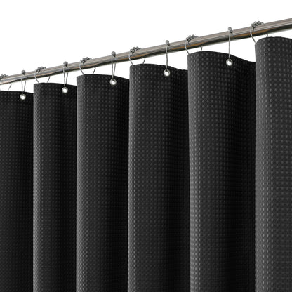 FY&XZH Heavy-Duty Waffle Weave Shower Curtain with Stainless Steel Hooks, Thick Fabric for Bathroom, Hotel, Spa & Salon-183 x 198cm (Black)
