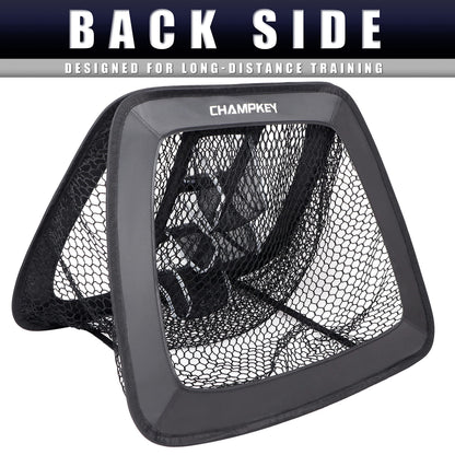 CHAMPKEY Double Sided Golf Chipping Net with Golf Hitting Mat | Come with 12 Foam Golf Balls | 5 Ply-Knotless Netting Chipping Net and Heavy Duty