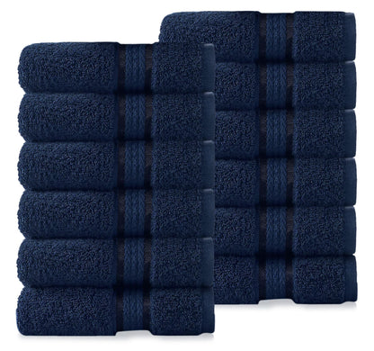 COTTON CRAFT - Ultra Soft 12 Pack Wash Cloth -30x30 - Night Sky- Pure Ringspun Cotton - Luxurious Rayon trim - Ideal for everyday use