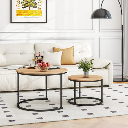 BOFENG Round Nesting Coffee Table, Set of 2 End Tables for Living Room/Bedroom/Small Space (Black+Oakdk, Set of 2)