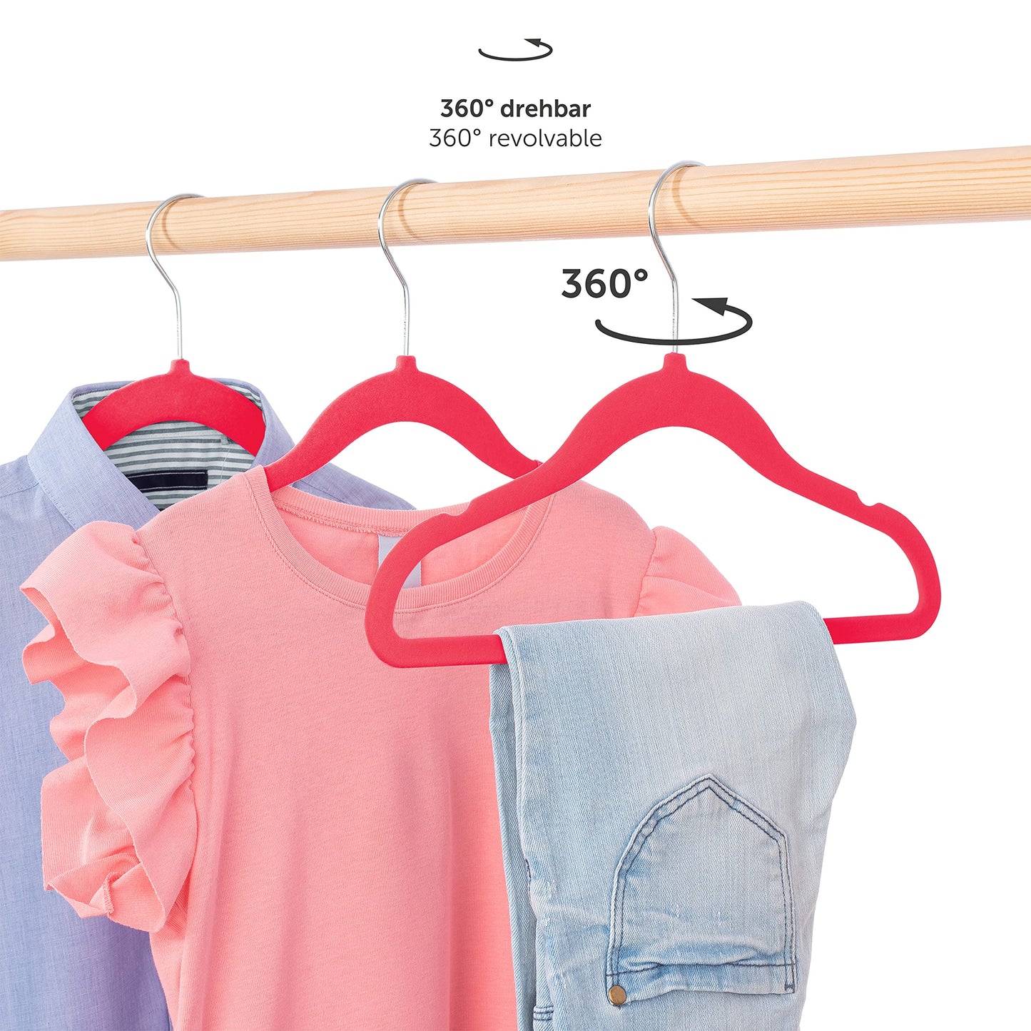 Laleni Kids Velvet Hangers 30 Pack – Space-Saving Non-Slip Clothes Hangers with 360° Swivel Hook – Pink