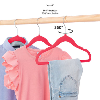 Laleni Kids Velvet Hangers 30 Pack – Space-Saving Non-Slip Clothes Hangers with 360° Swivel Hook – Pink