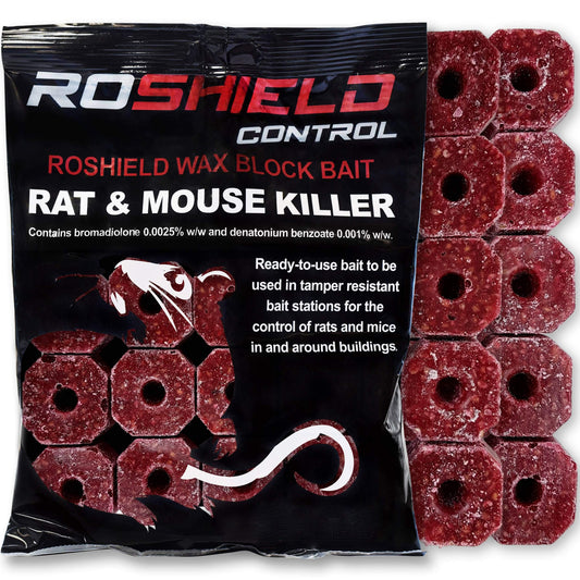 ROSHIELD 3kg Wax Block Bait for Rat & Mouse Killer Poison Control - Indoor, Outdoor All-Weather Rodent Bait Station Refill Packs (300g x 10 Packs)