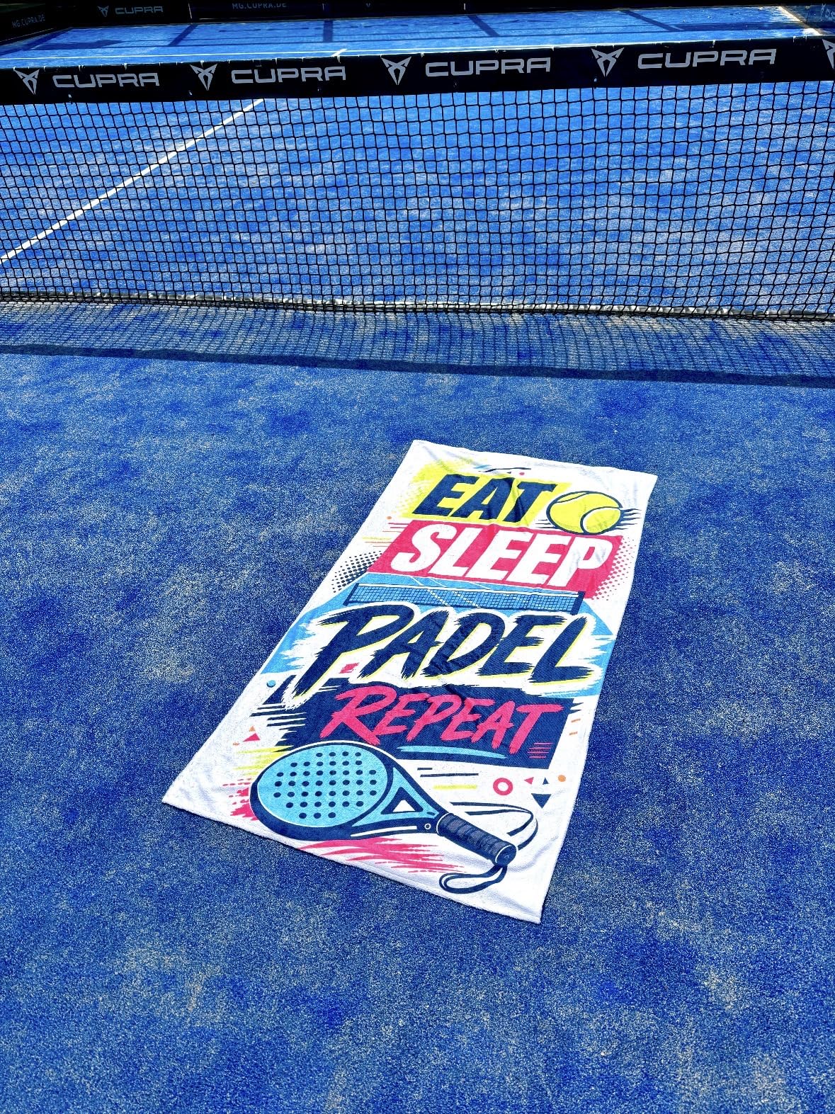 Power Towel Sports Towel 100 x 50 cm Eat Sleep Padel Repeat Colourful Padel Edition Fitness Towel with Motivational Saying