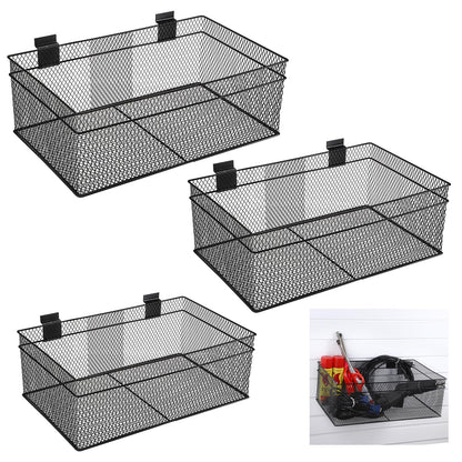 IGNPION Set of 3 Slatwall Storge Baskets, Metal Wire Slat Wall Panel Storage Bins, Garage SlatWall System Accessories Hanging Baskets