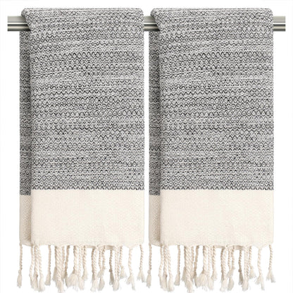Ouxiaobai Hand Towels for Bathroom - Pack of 2 Turkish Hand Towels Set, Thin Decorative Tea Towel, 16x40 Inch Kitchen Cloth with Tassel