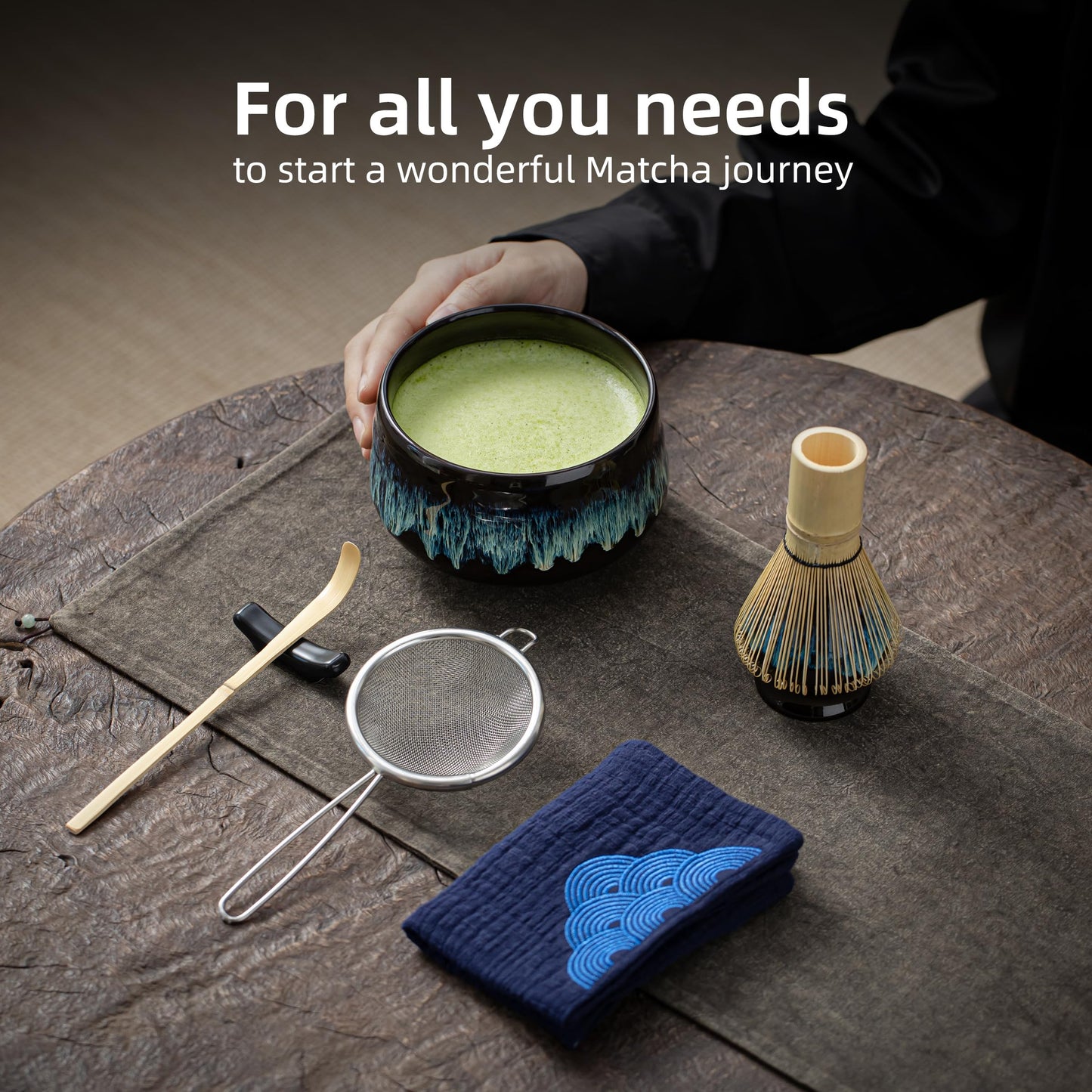 TEANAGOO Matcha Whisk, 7 Pcs Matcha Set with Holder/Scoop/Sifter, Matcha Kit for Ceremony, Matcha Tea Set for Making Breakfast/Latte, Matcha Whisk Set