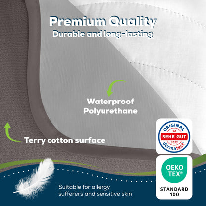 Sensalou Waterproof Mattress Protector 80 x 180 cm Grey – Mattress Cover for Single Bed