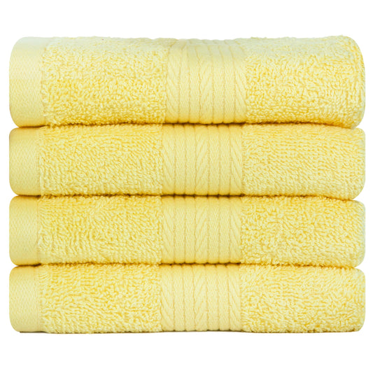 Ample Decor Cotton Washcloths Set 4, 30 X 30 cm, 100% Cotton Premium Quality Flannel Face Cloths, Highly Absorbent Fingertip Towels - Yellow