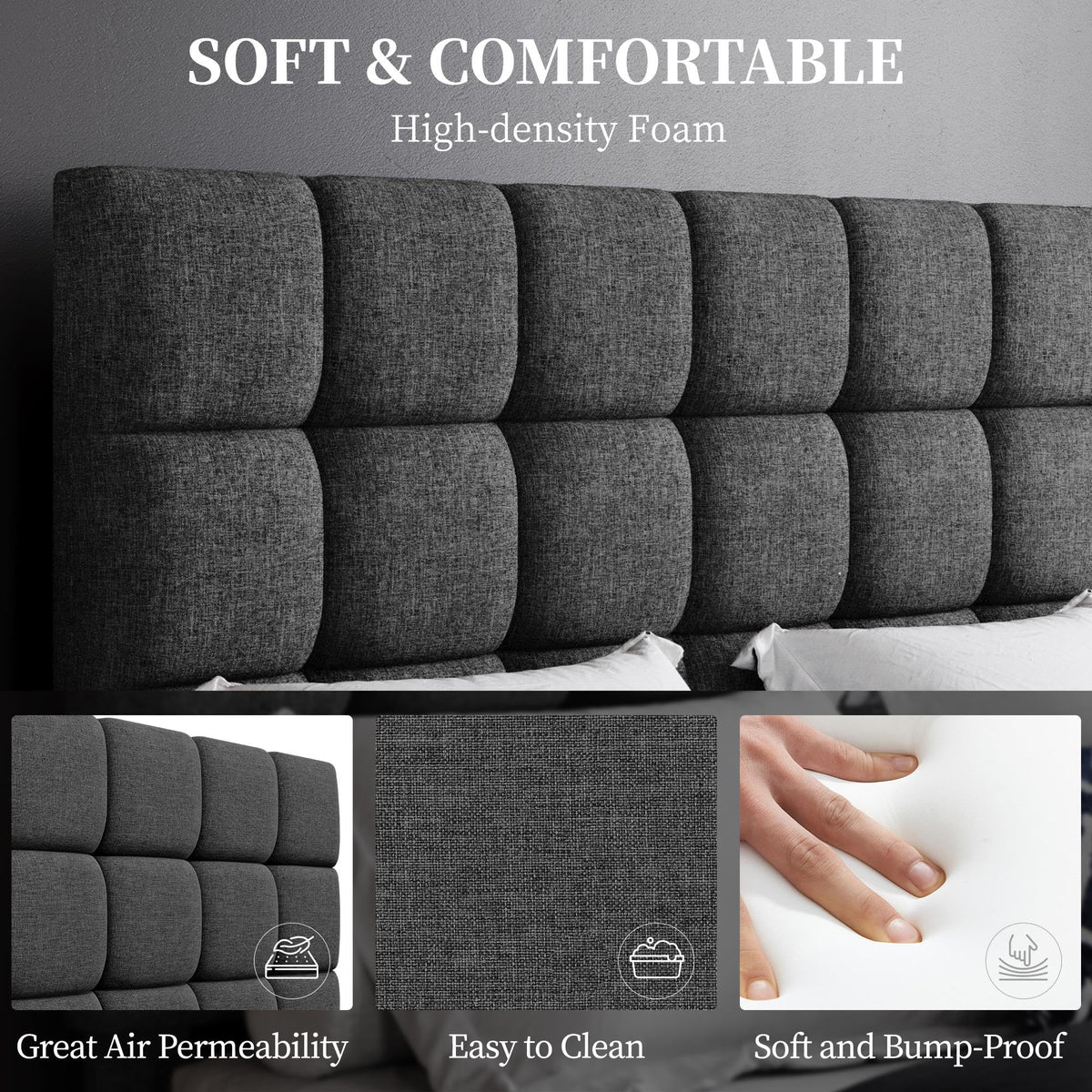 Yaheetech 4ft Small Double Bed Frame, Upholstered Headboard, Dark Gray