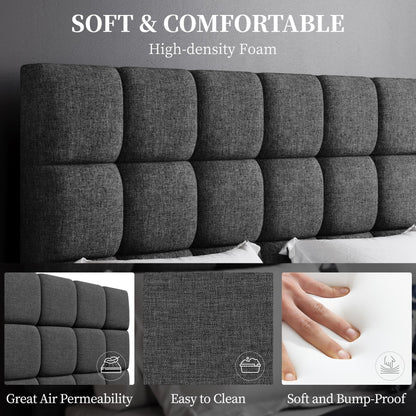 Yaheetech 4ft Small Double Bed Frame, Upholstered Headboard, Dark Gray