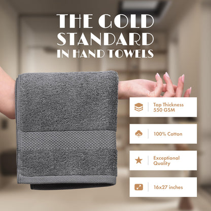 White Classic | 12 Pack 40x68 cm | Wealuxe Grey Hand Towels for Bathroom, Cotton Hand Towel Bulk for Home Kitchen or Gym and Spa