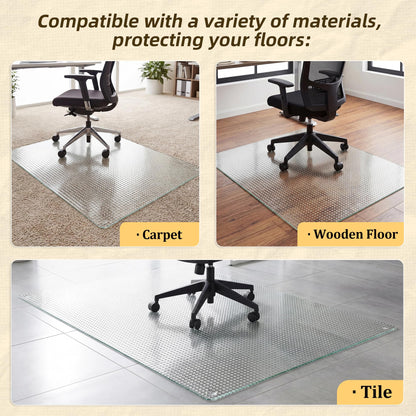 Koonmi Tempered Glass Chair Mat, 116 x 90 cm, Textured