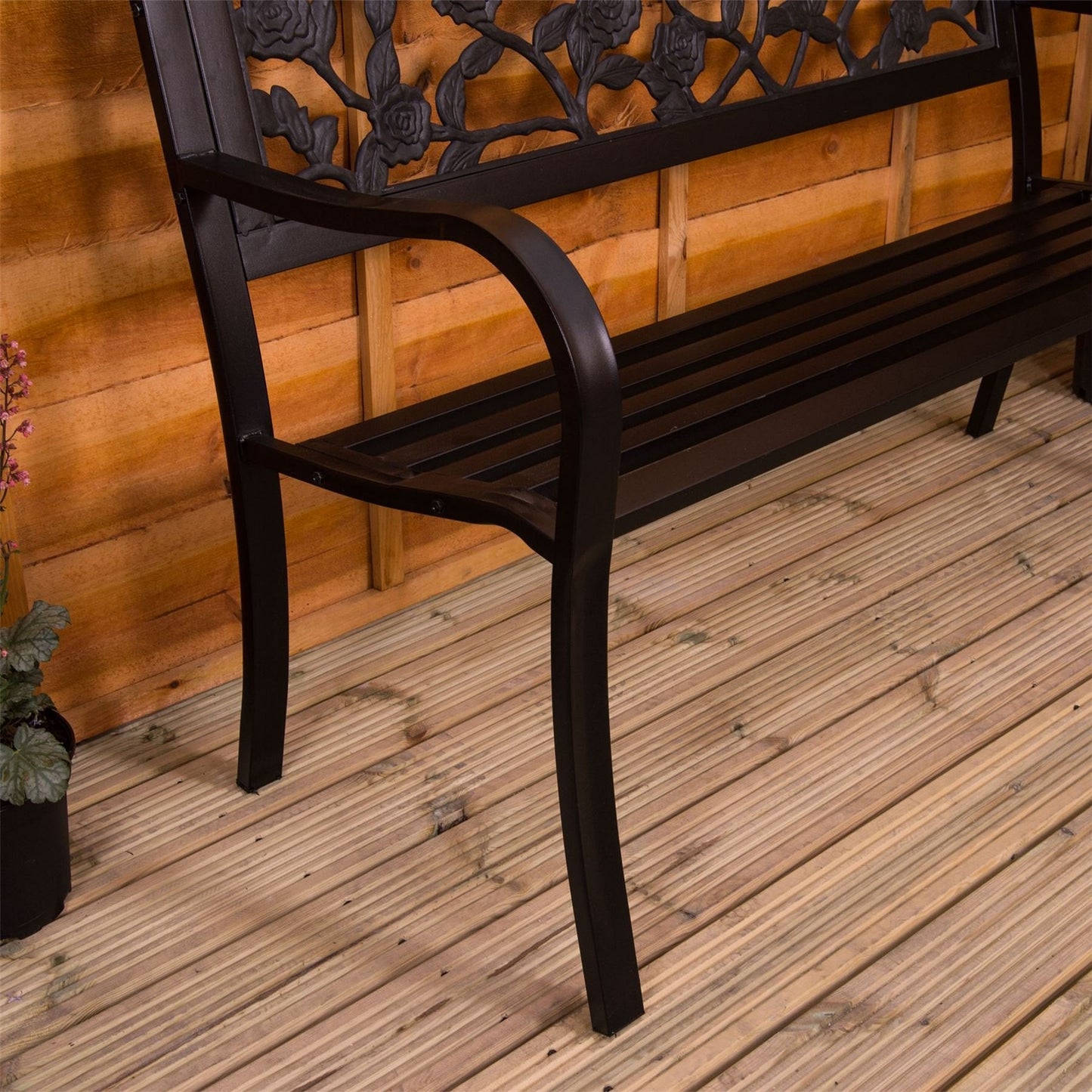 Garden Vida Steel Garden Bench, Rose Design 3 Seater Outdoor Furniture Seating Park Patio Seat , Black