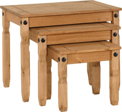 Seconique Corona Nest Of Tables in Distressed Waxed Pine