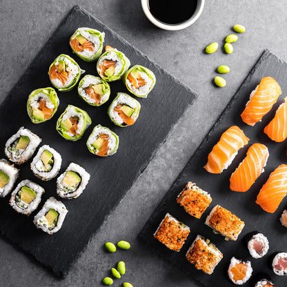 Navaris Natural Slate Serving Plates - Set of 6 Slate Place Mat Serving Trays - Medium Rectangular Stone Table Mat Serving Platter Tiles - 30 x 20 cm