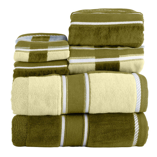 Lavish Home 6-Piece Complete Bath Towel Set Luxurious Solid and Striped Absorbent Cotton Towels Machine Washable Bathroom Set Green
