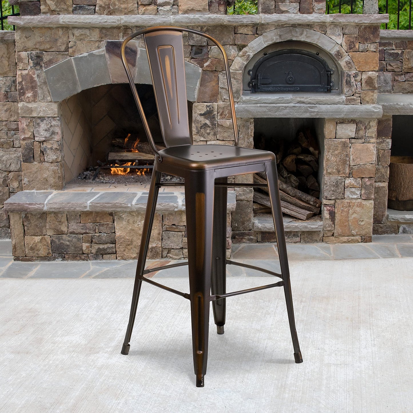 Flash Furniture Blake Commercial Grade 4 Pack 30" High Distressed Copper Metal Indoor-Outdoor Barstool with Back