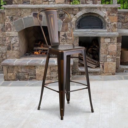 Flash Furniture Blake Commercial Grade 4 Pack 30" High Distressed Copper Metal Indoor-Outdoor Barstool with Back