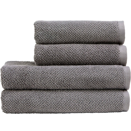 Christy Brixton Bath Towel Set | 2 Bath Towels 2 Hand Towels | Invigorating Textured Finish | Super Absorbent | 4 Piece Bathroom Towel Set | Titanium