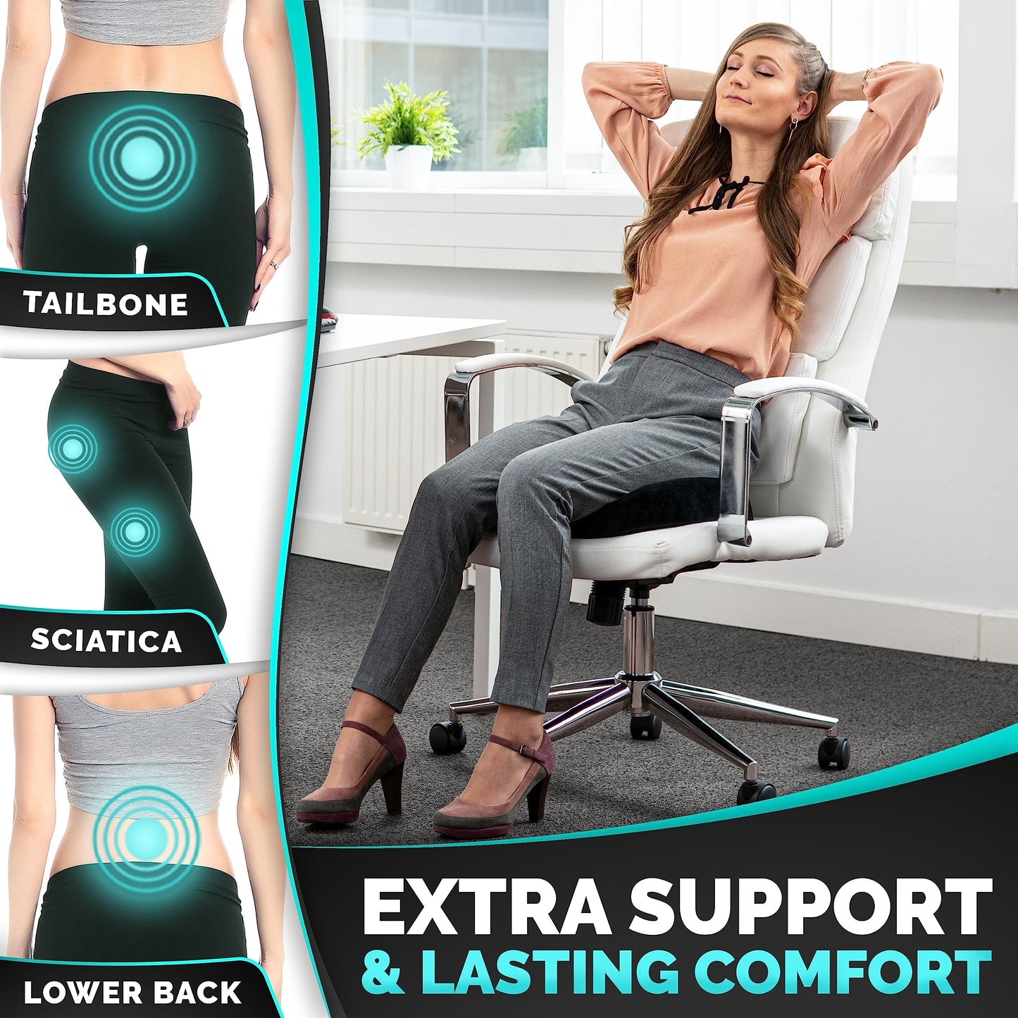 iamcomfi Coccyx Cushion for Tailbone Pain Relief – Firm Hardness - Memory Foam Sciatica Pillow for Back, Hip & Coccyx Pain