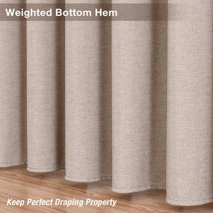 Krismile Linen Eyelet Shower Curtains Mildew Resistant Waterproof Washable, Weighted Hem Bathroom Shower Curtain with 12 White Bath curtain Hooks