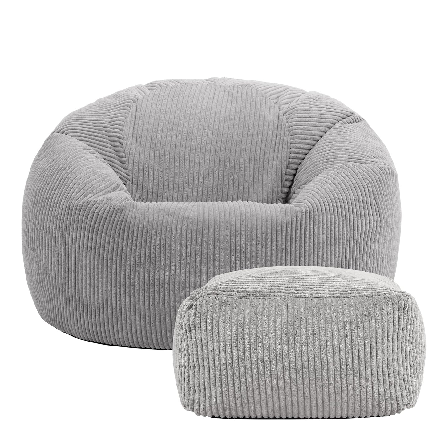 icon Kingston Cord Bean Bag & Footstool with Filling Included, Grey
