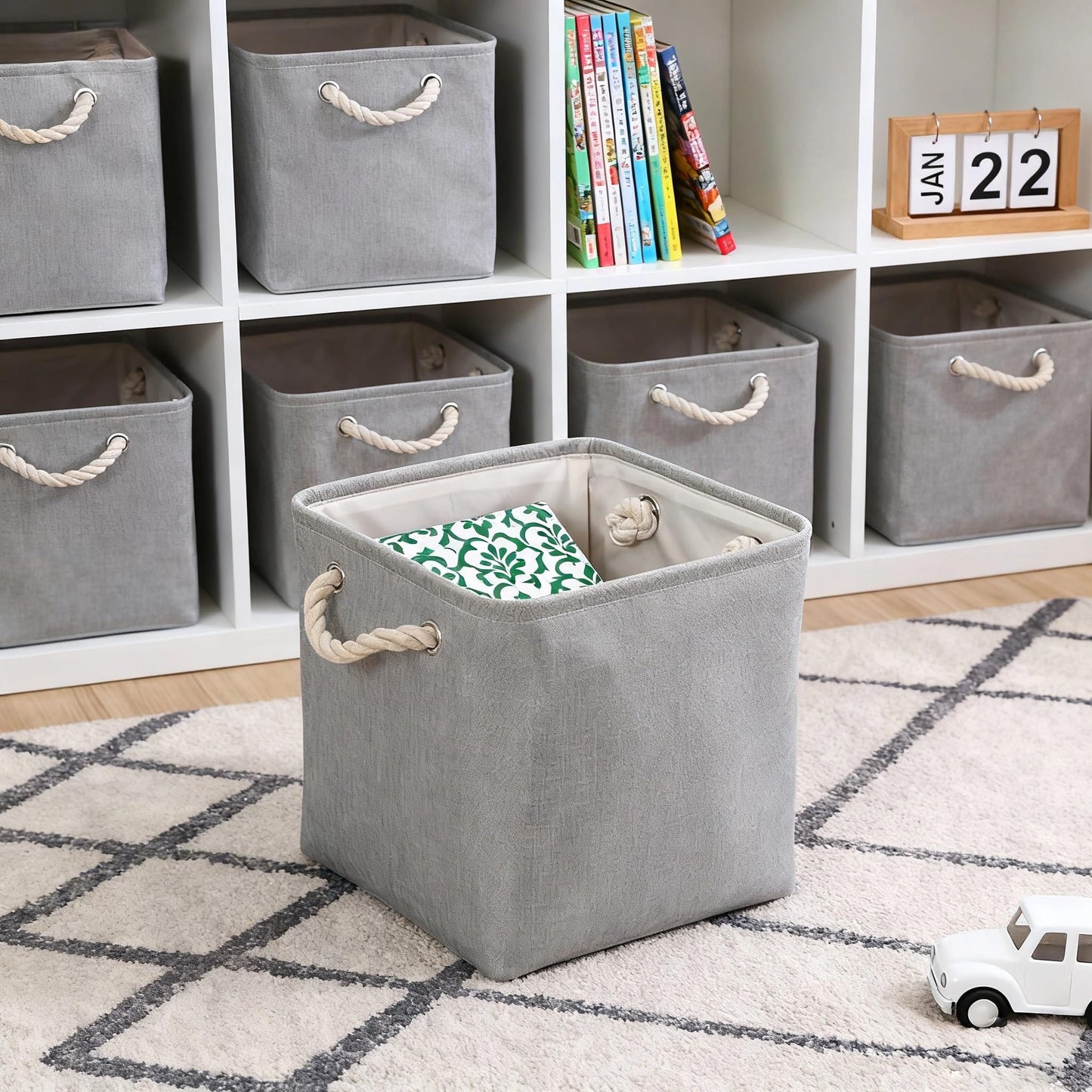 flaxarne Decorative Cube Storage Boxes with Handles 3-Pack Simple Design Organizers for Cloakroom Bedroom Living Room,28*28*28cm