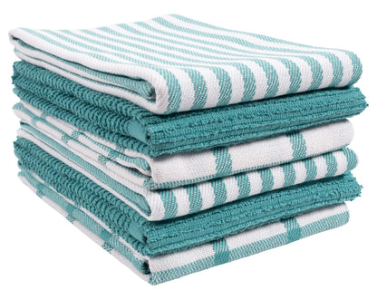 KAF Home Mixed Flat & Terry Kitchen Towels | Set of 6 18 x 28 Inches | 4 Flat Weave Towels for Cooking and Drying Dishes and 2 Terry Towels
