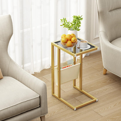 Gewudraw C Shaped Side Table, 58 CM Tall Glass End Table for Living Room