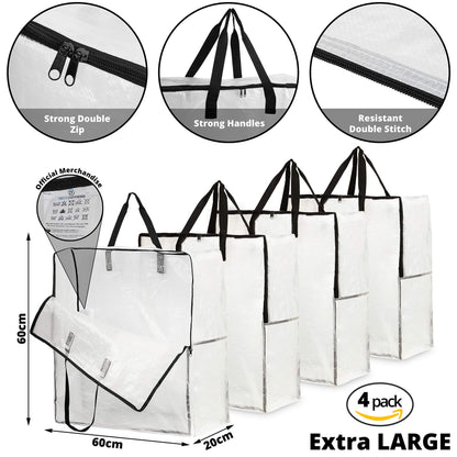 DECO EXPRESS Laundry Bags XL, Pack of 4 Heavy Duty Jumbo Garage, Attic or Underbed Storage Solutions for Clothes, Bedding, Duvet
