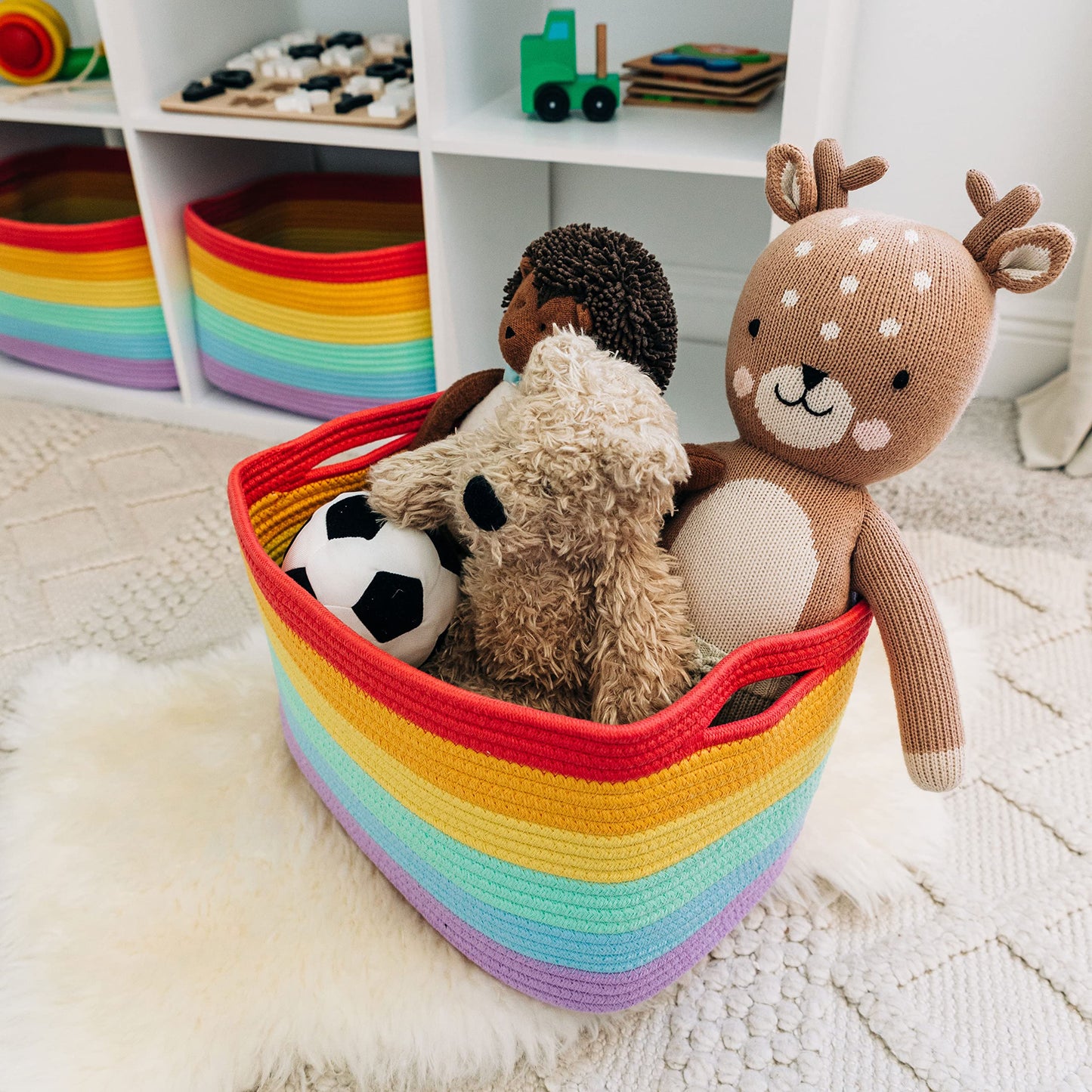 OrganiHaus Pack of 3 Toy Basket for Kids, Cotton Rope Baskets for Towel Storage, Blanket Basket, Woven Storage Basket, Bathroom Storage Baskets