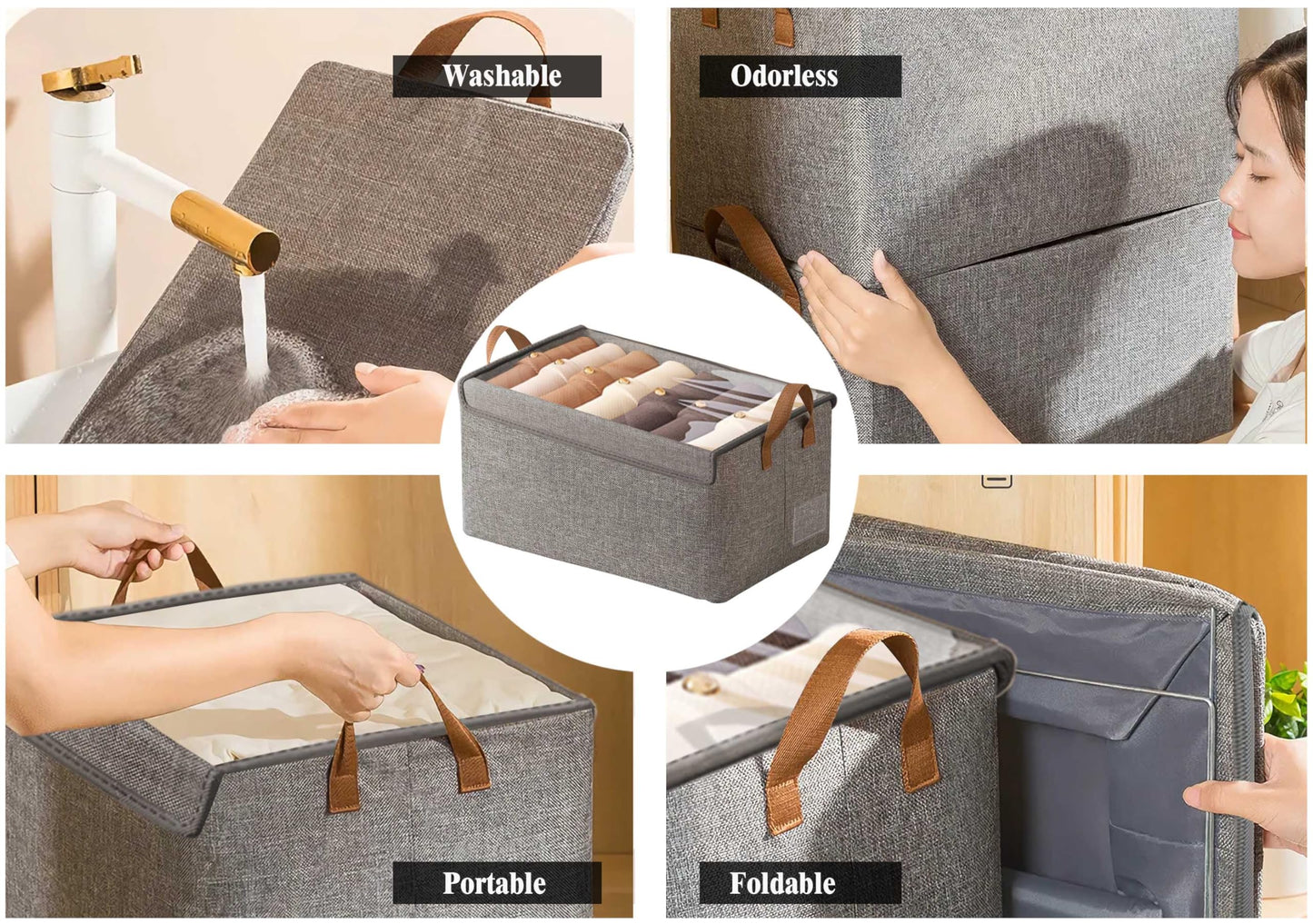 AARAINBOW Wardrobe Clothes Storage Boxes 4 Pc, Stackable Fabric Boxes with Lids Closet Storage
