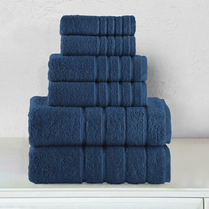 Elegant Comfort 4 Lines Viscose Stripe 6-Piece Premium Towel Set - 100% Turkish Cotton High Absorbent Luxury Bathroom Towels – Includes 2 Washcloths