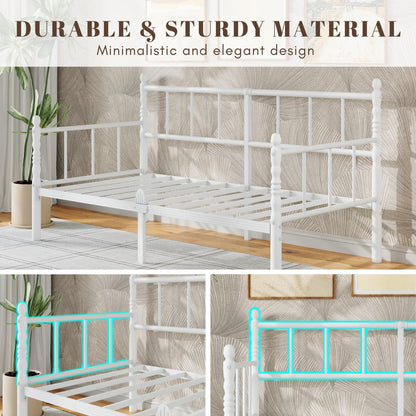 QFtime Single Metal Day Bed Frame - Day Bed Frame with Headboard and Steel Slat Support Underbed Storage Easy Assembly, Noise Free White
