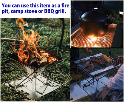 CAMPINGMOON 3-in-1 Portable Stainless Steel Wood Burning Grill and Fire Pit 14x15.35-inch with Carrying Bag MT-035