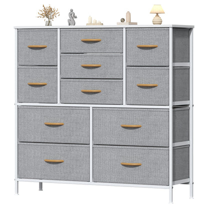 Feonase Chest of Drawers, Bedroom Tall Dresser with 11 Fabric Drawers, Metal Frame & MDF Wood Top, Adjustable Feet