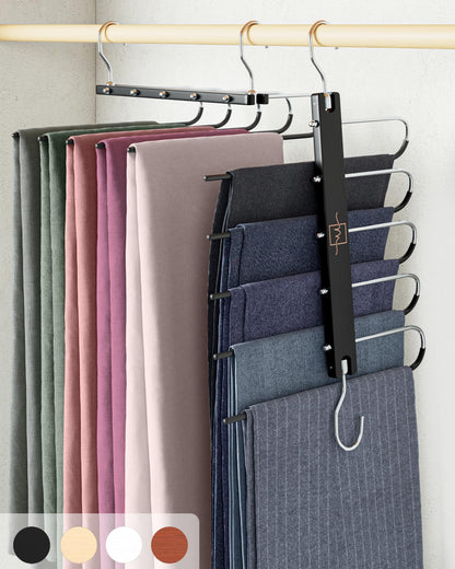 MORALVE Trousers Hangers Space Saving - European Beechwood Scarf and Jeans Hangers - Wardrobe Organiser and Space Saver Trouser Rack, Leggings Hanger