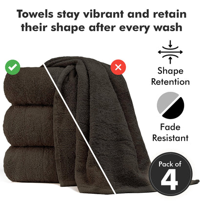 Novo Home Bath Towels Set of 4 – 550 GSM 100% Cotton Dark Brown Extra Large Towels for Bathroom, Spa Use (70x140 cm)