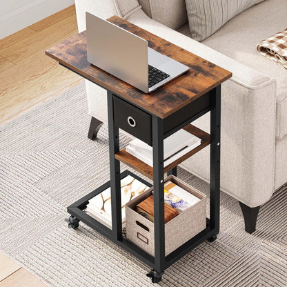 YITAHOME 2PCS Bedside Table, C-Shaped Side Table with Drawer and Wheels