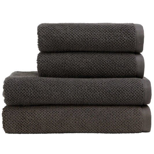 Christy Brixton Bath Towel Set | 2 Bath Towels 2 Hand Towels | Invigorating Textured Finish | Super Absorbent | 4 Piece Bathroom Towel Set | Liquorice