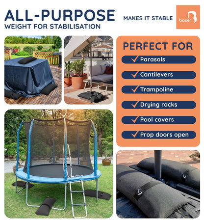 Baser - Outdoor fillable straight sandbags, 2 x 25 KG fillable weight bags for parasols, cantilevers and garden accessories