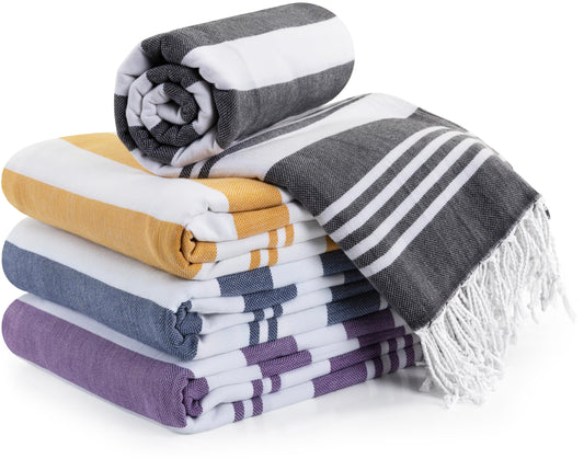 Utopia Towels - 4 Pack Turkish Beach Towel (40 x 72 Inches) - 100% Cotton Oversized Sand Free Quick-Dry Turkish Towel, Prewashed for Soft Feel, Large