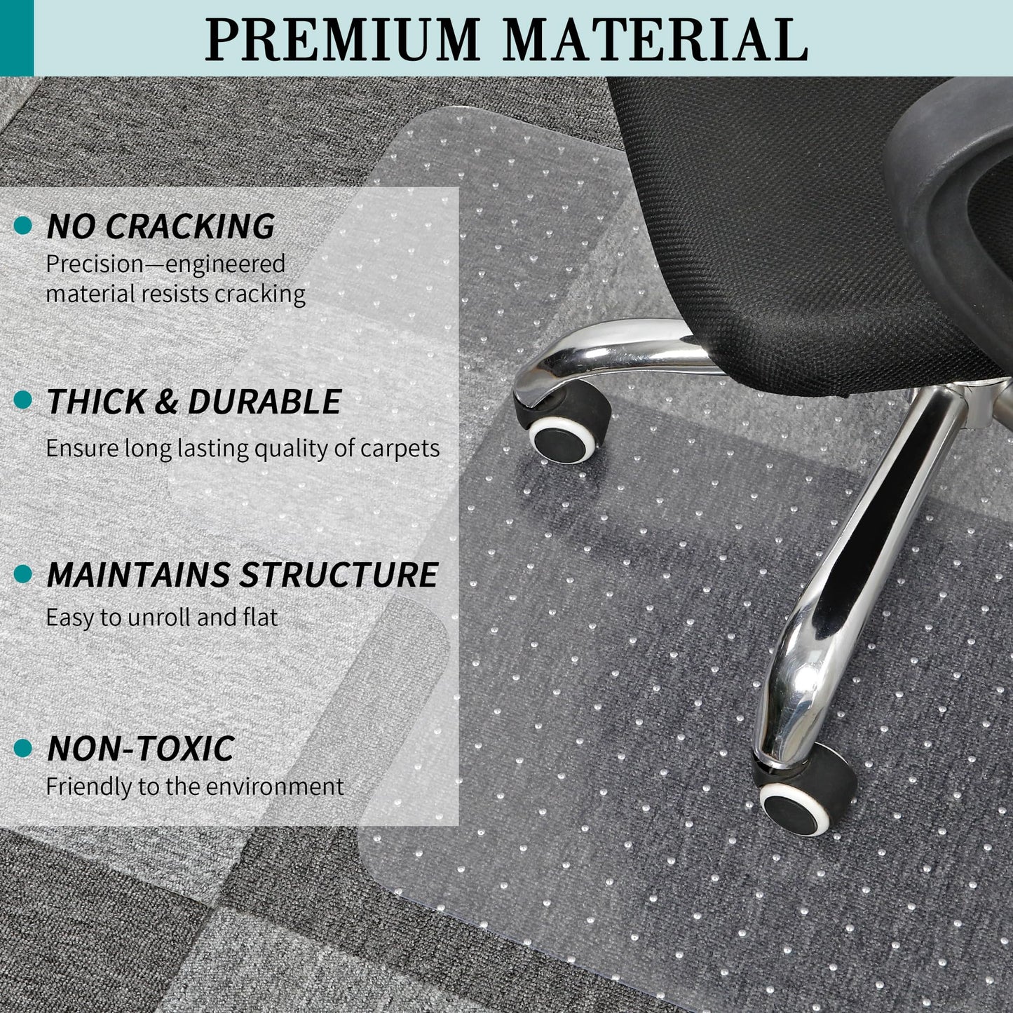 BesWin Office Chair Mat for Carpet, 120 x 150 cm Transparent Plastic Carpet Protector for Low Pile Carpets